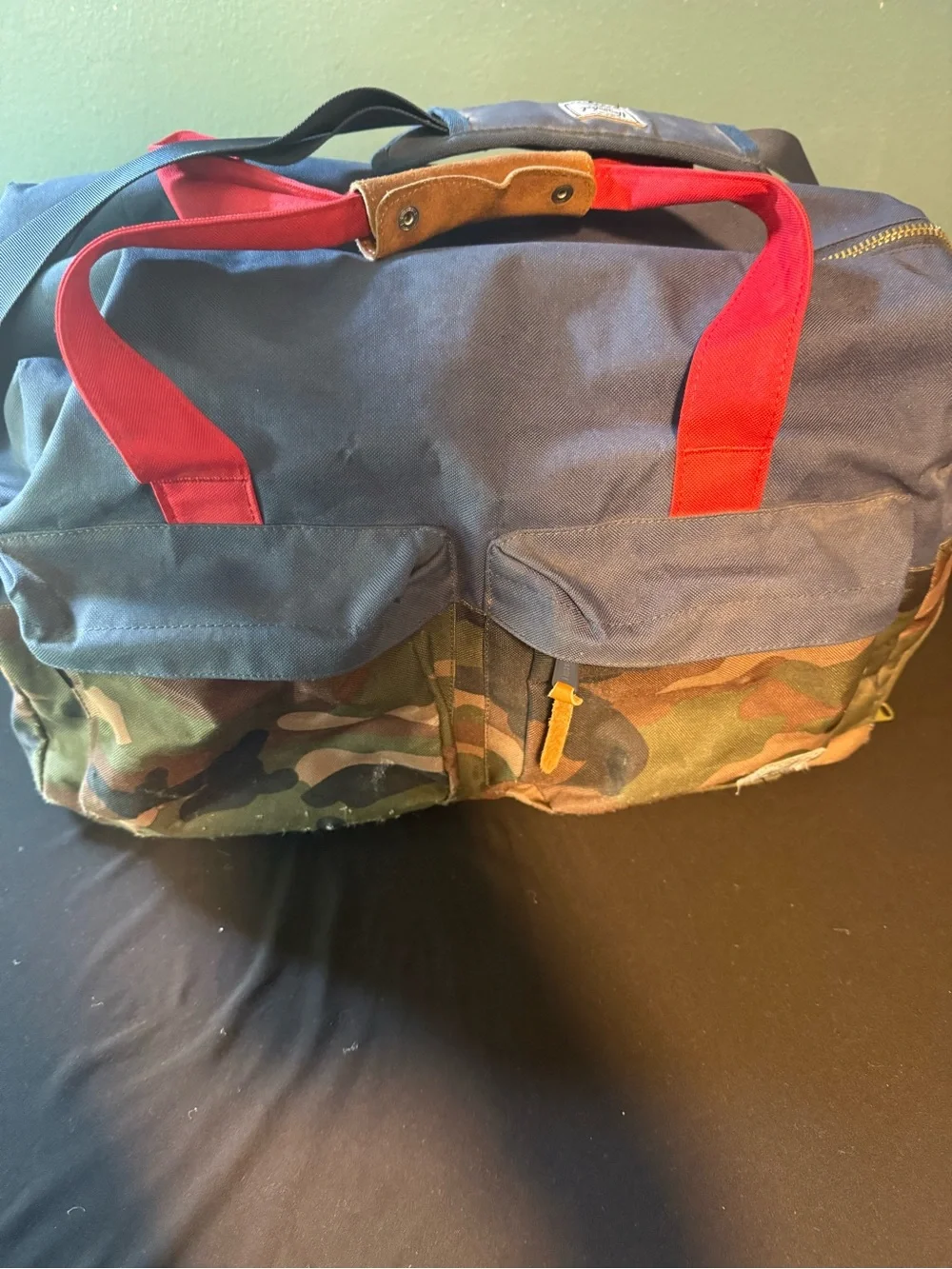 Herschel Camo Canvas Weekend Duffel - Green/Red